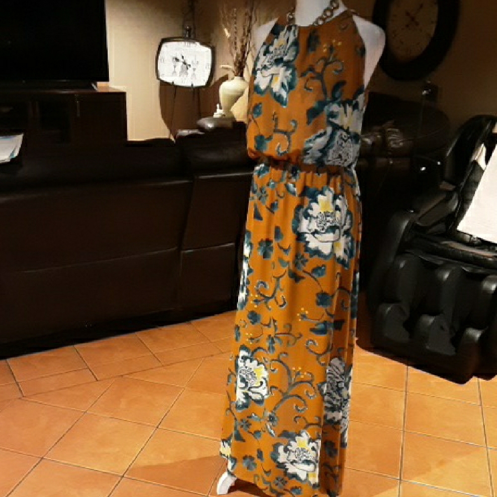 H&M Mustard and Blue Floral Maxi Dress